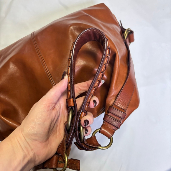 Cole Haan Village Leather Hobo Shoulder Bag Large Purse Brown Woven Strap - Picture 11 of 16